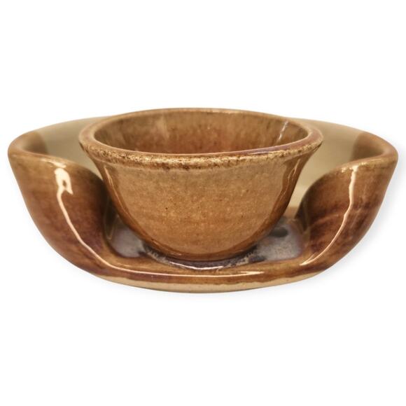 Bruce Larrabee Bi-part Ceramic Glazed Chip Dip Serving Bowl Artisan Pottery - Picture 4 of 10